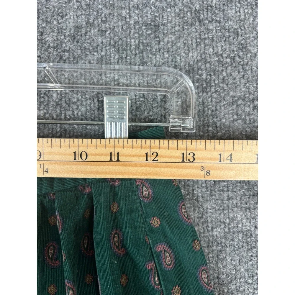 Vintage Eddie Bauer Midi Skirt Green Paisley Corduroy Button‎ Front Size 0/2